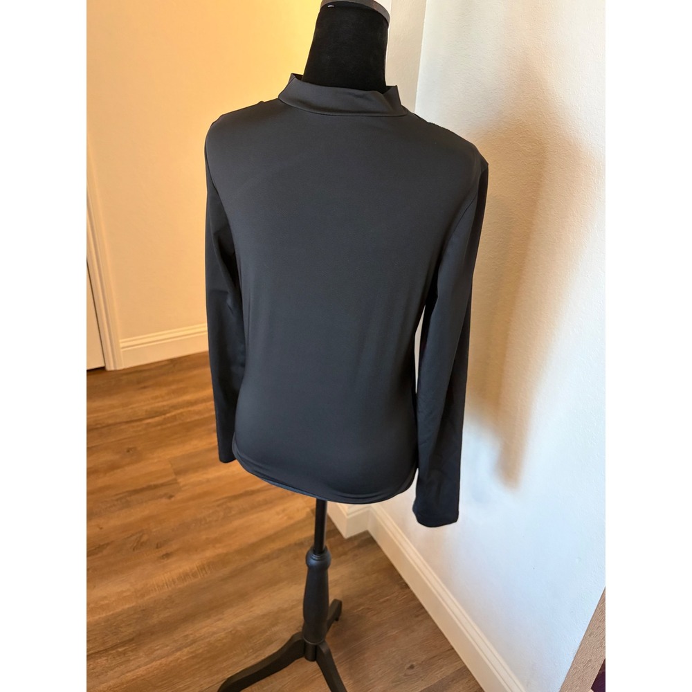 Black Asymmetrical Cutout Mock Neck Long Sleeve Top Edgy Modern Minimalist - Picture 4 of 4